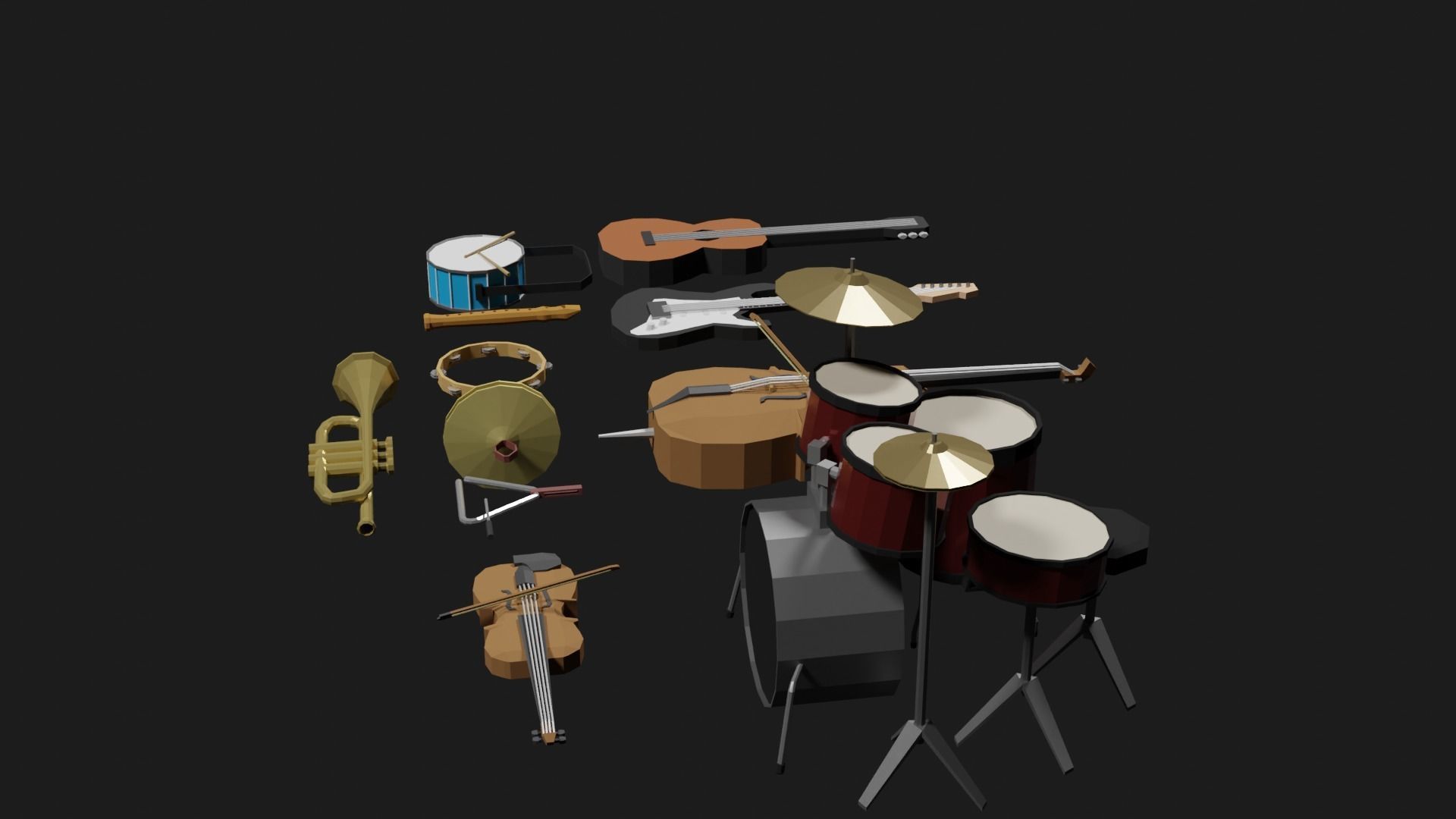 Lowpoly Instrument Set musical instruments Low-poly 3D model_12