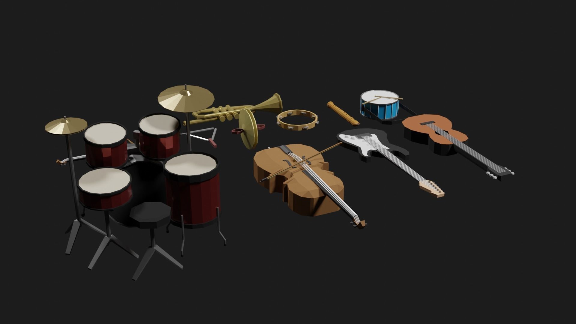Lowpoly Instrument Set musical instruments Low-poly 3D model_19