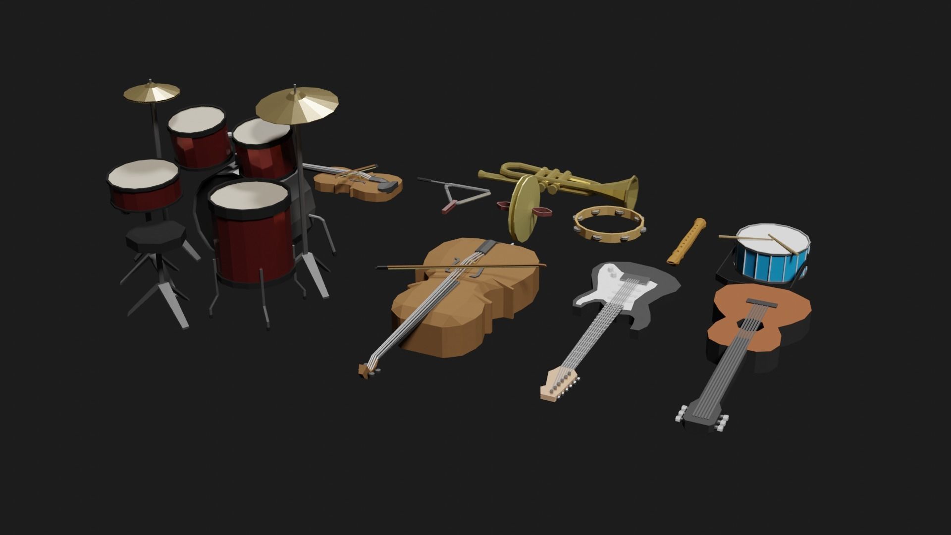 Lowpoly Instrument Set musical instruments Low-poly 3D model_23