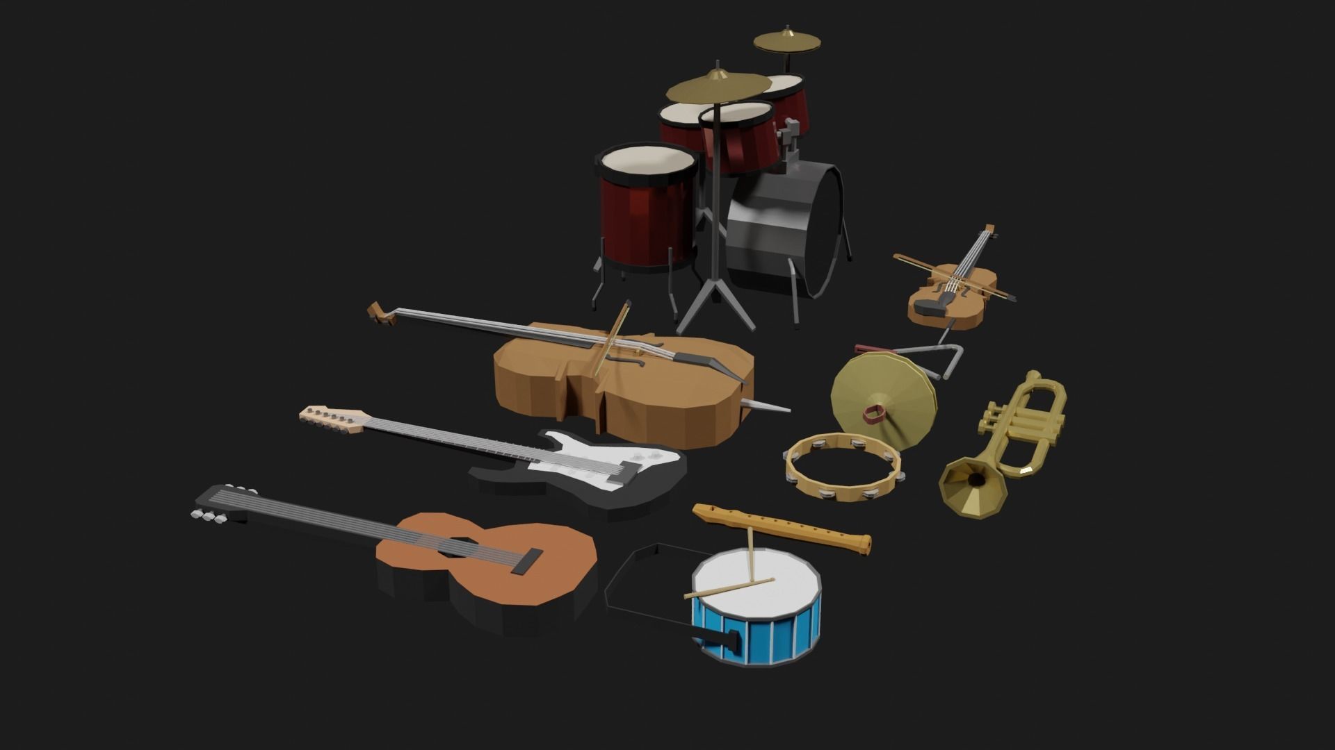 Lowpoly Instrument Set musical instruments Low-poly 3D model_28