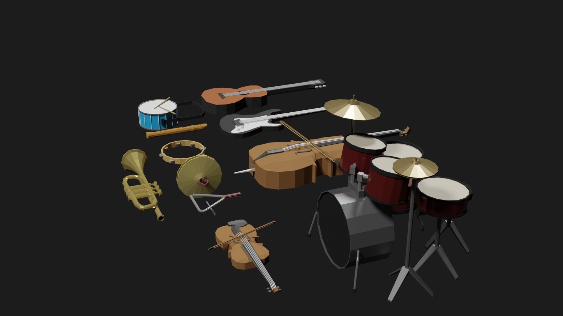 Lowpoly Instrument Set musical instruments Low-poly 3D model_11
