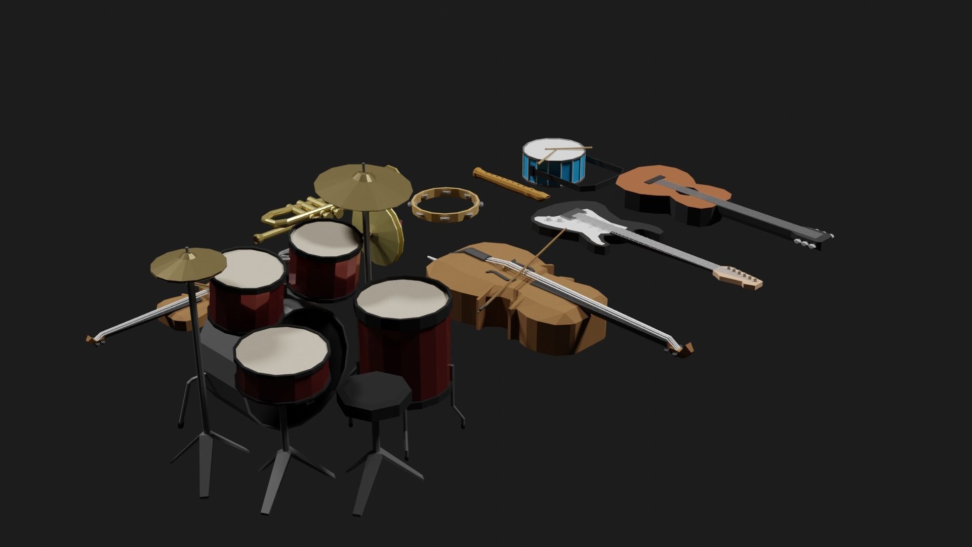 Lowpoly Instrument Set musical instruments Low-poly 3D model_17