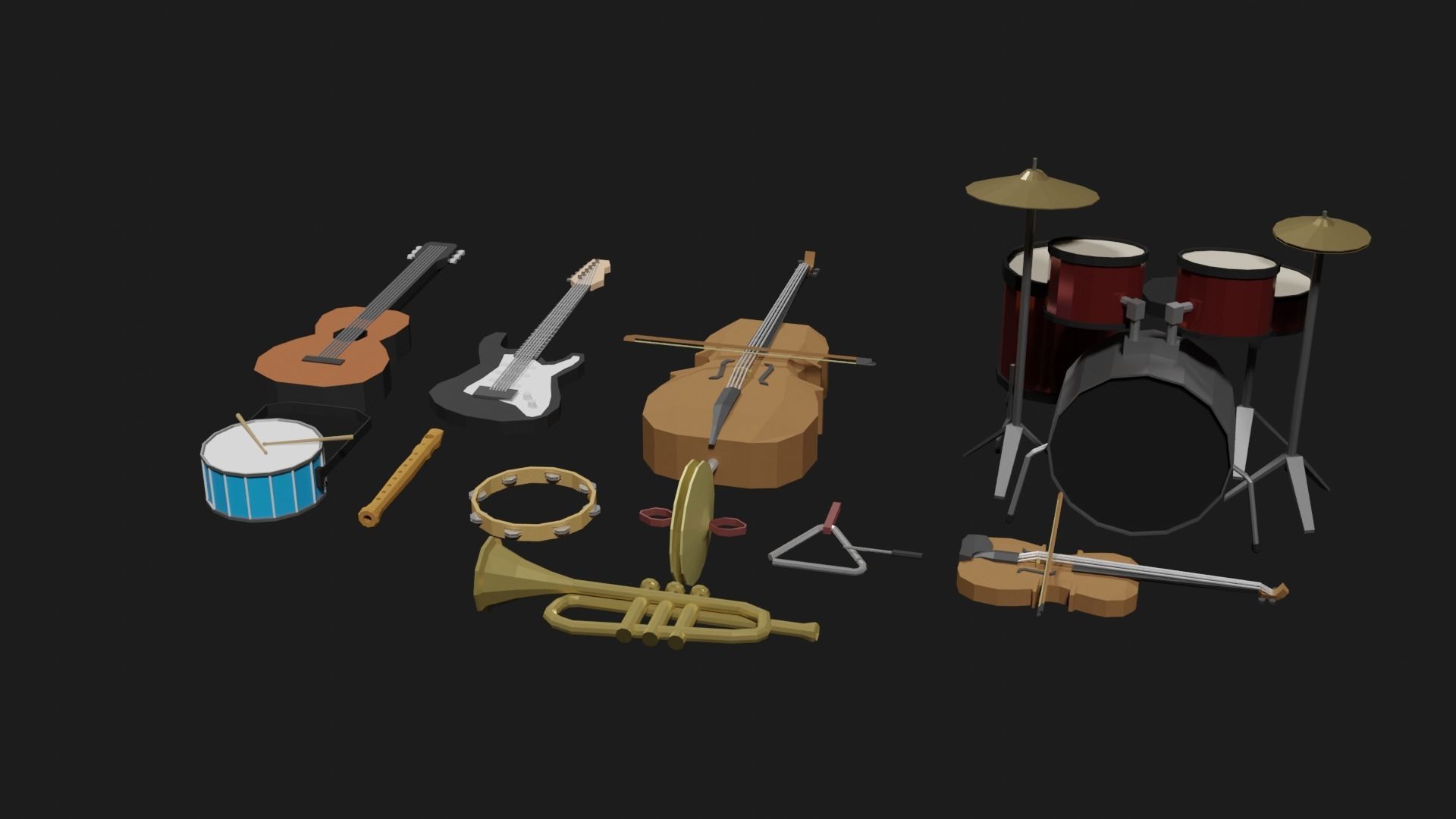 Lowpoly Instrument Set musical instruments Low-poly 3D model_7