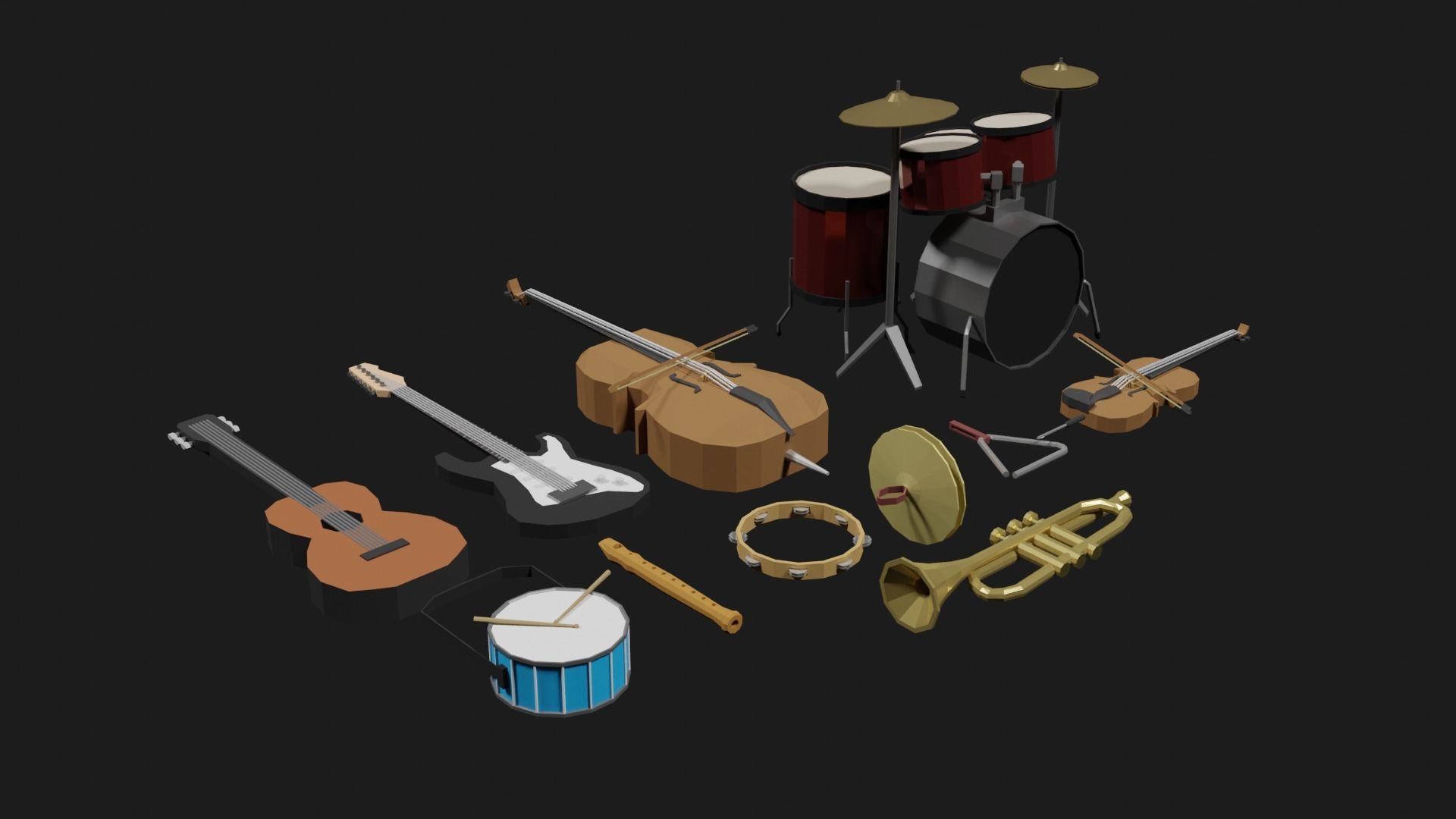 Lowpoly Instrument Set musical instruments Low-poly 3D model_30