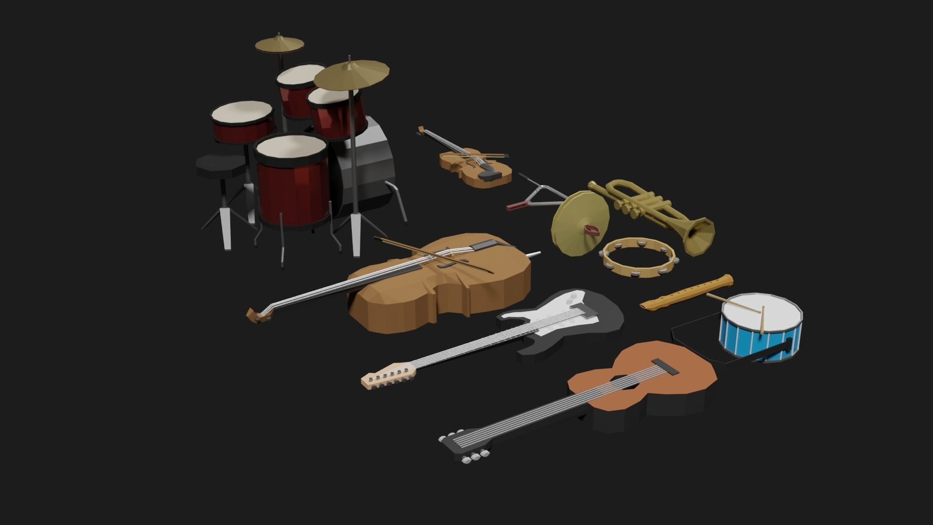 Lowpoly Instrument Set musical instruments Low-poly 3D model_25