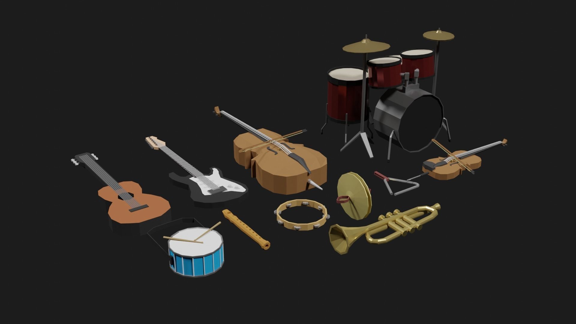 Lowpoly Instrument Set musical instruments Low-poly 3D model_31