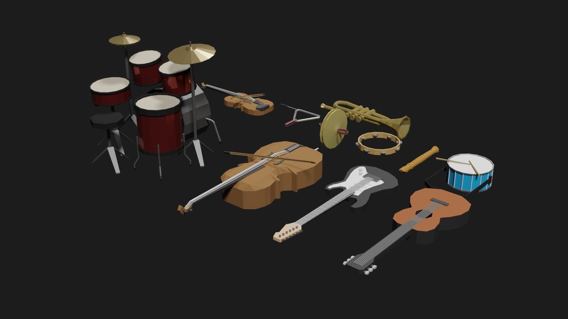 Lowpoly Instrument Set musical instruments Low-poly 3D model_24