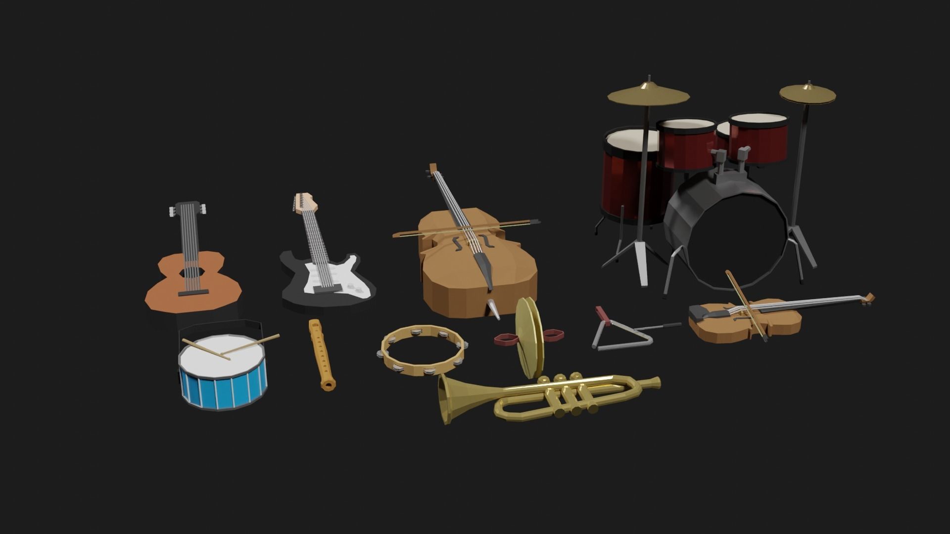 Lowpoly Instrument Set musical instruments Low-poly 3D model_5