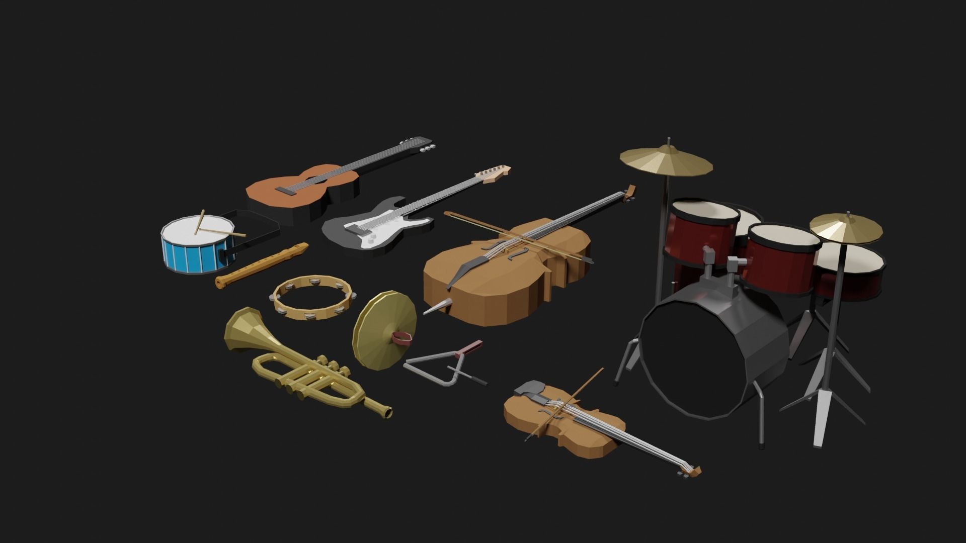 Lowpoly Instrument Set musical instruments Low-poly 3D model_9