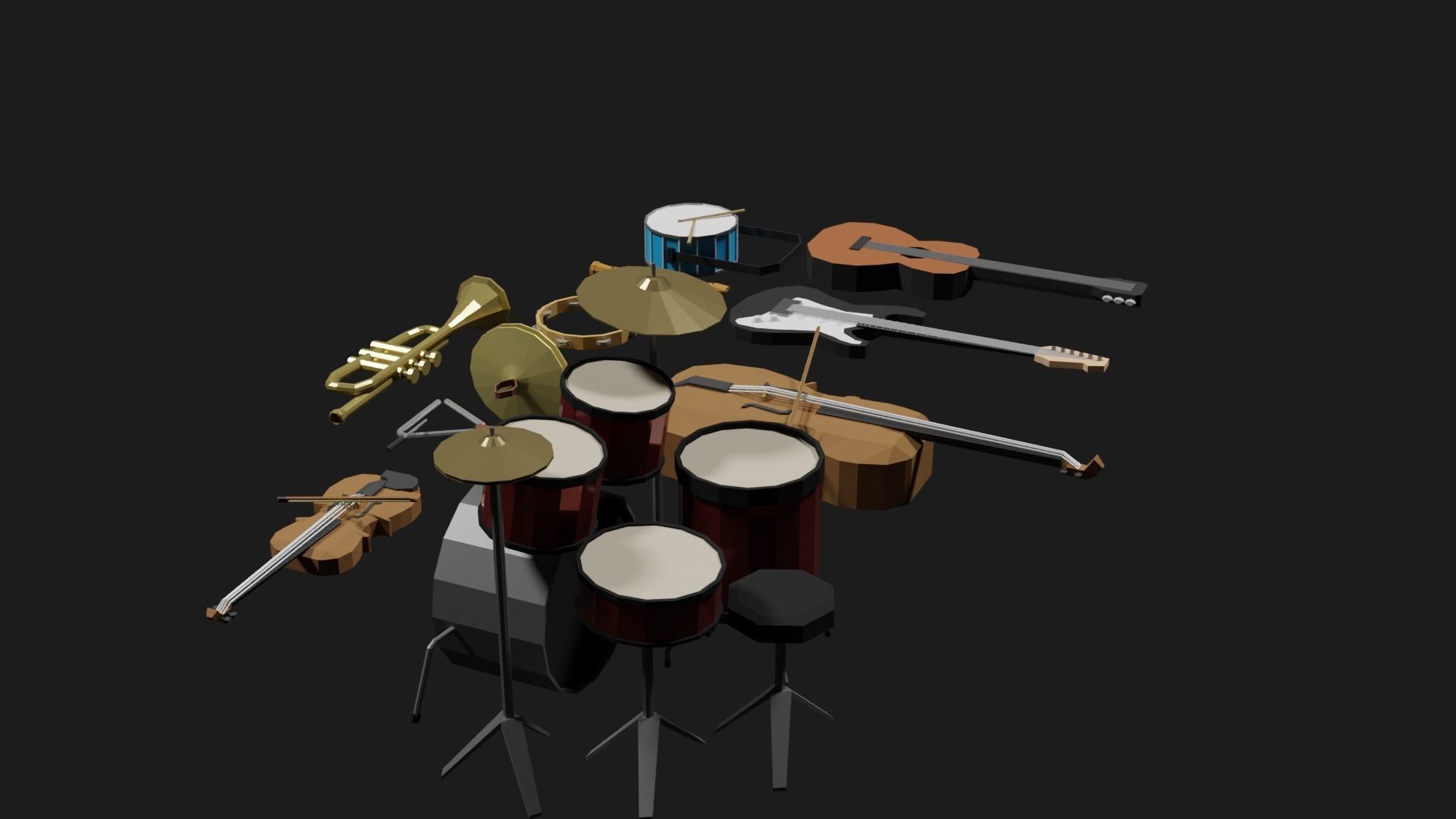 Lowpoly Instrument Set musical instruments Low-poly 3D model_15
