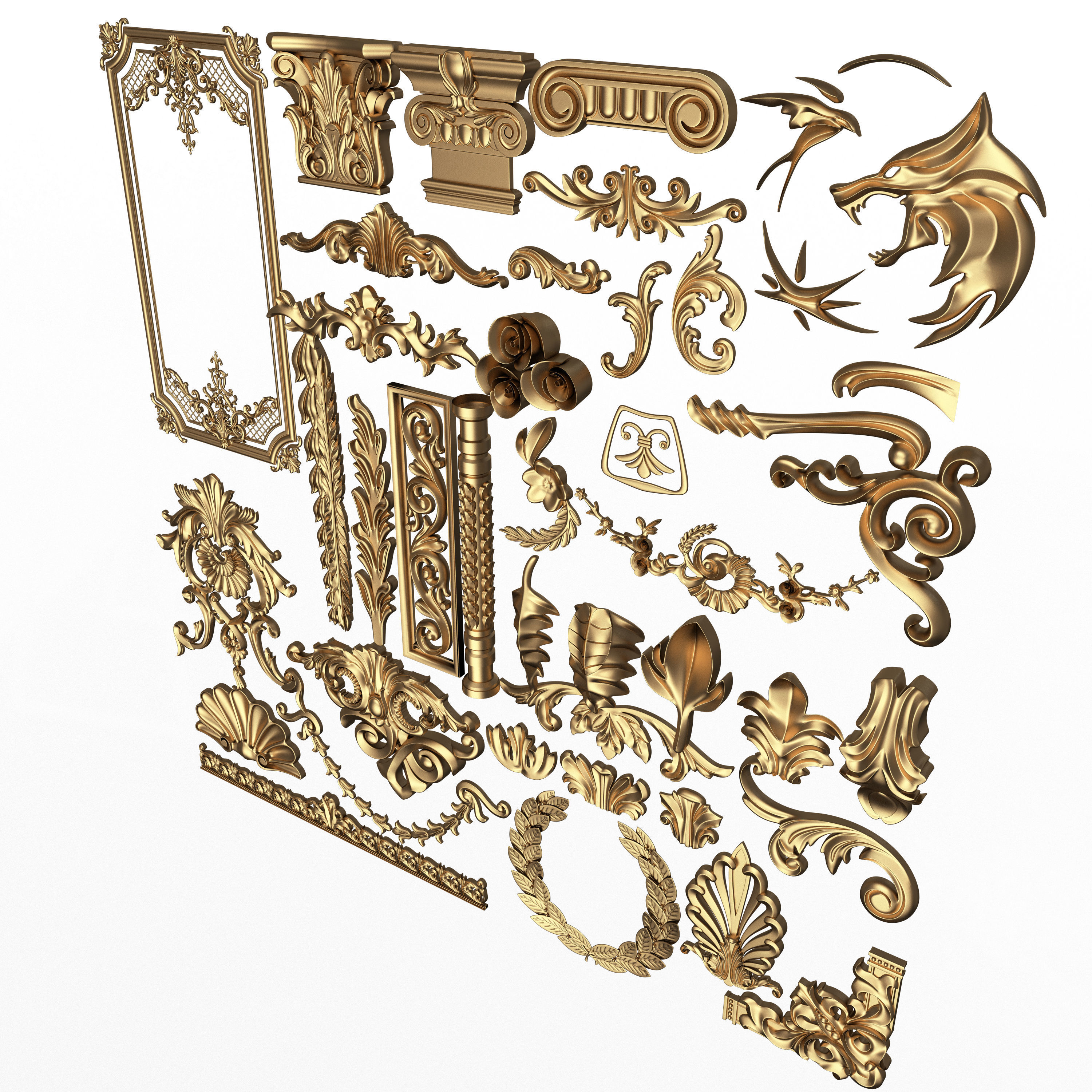 Collection of 40 Classic Carvings 01 Low-poly 3D model_2