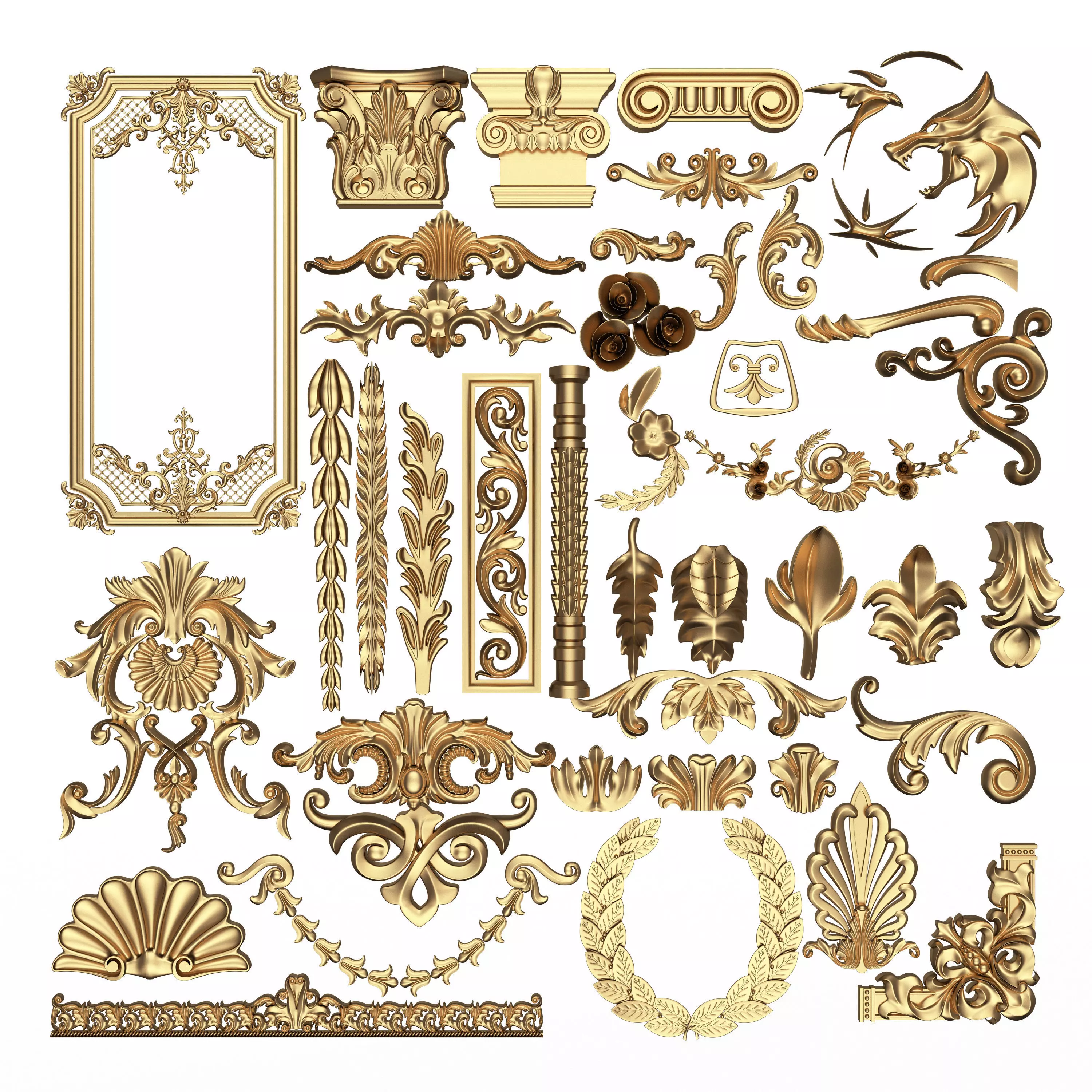 Collection of 40 Classic Carvings 01 Low-poly 3D model_0