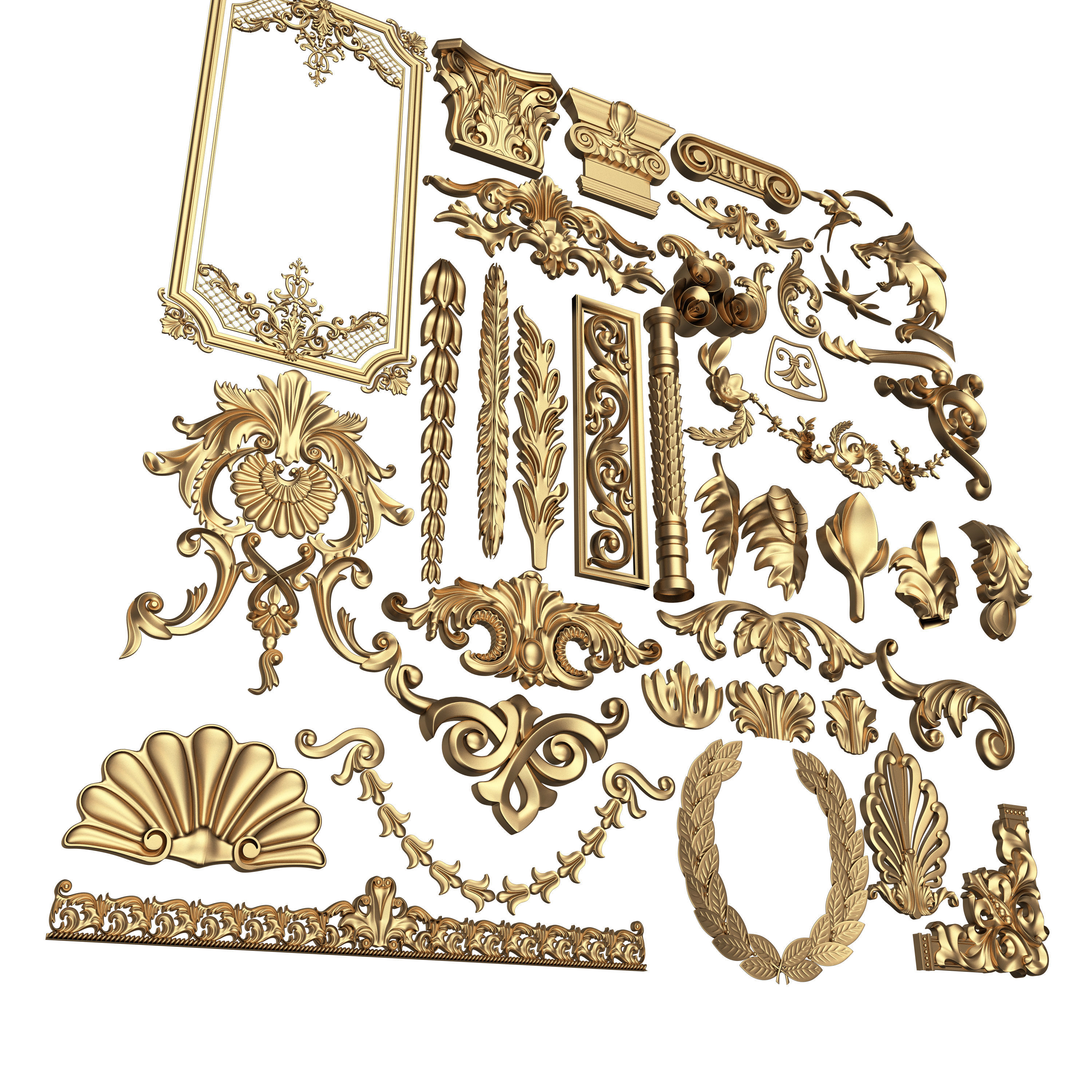 Collection of 40 Classic Carvings 01 Low-poly 3D model_3