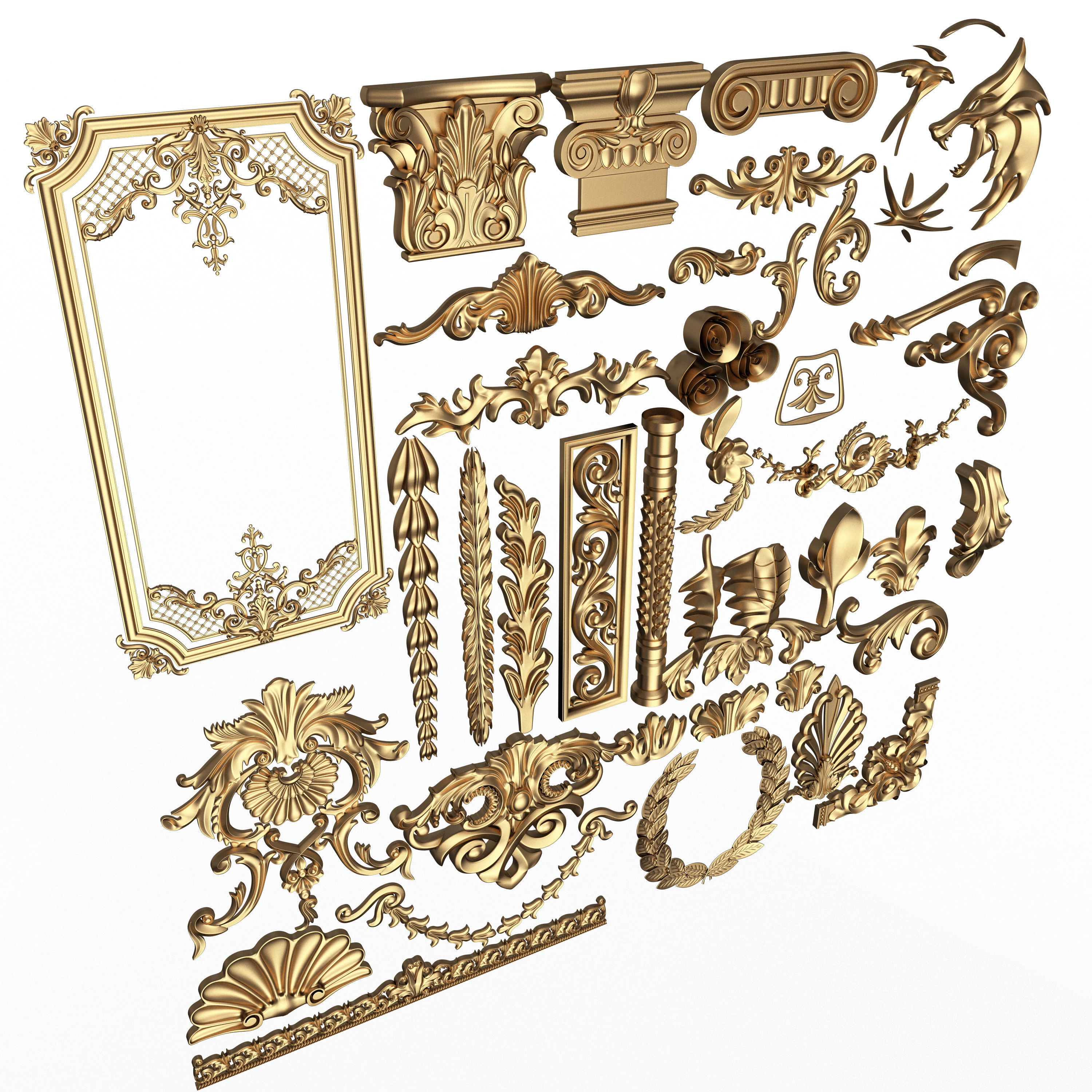 Collection of 40 Classic Carvings 01 Low-poly 3D model_1