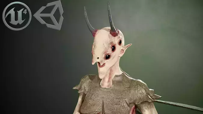 Elliel alien creature with two arms and head Low-poly 3D model