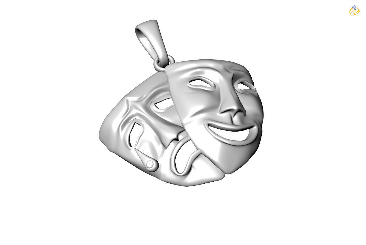 Theatrical mask pendant 3D print model_2
