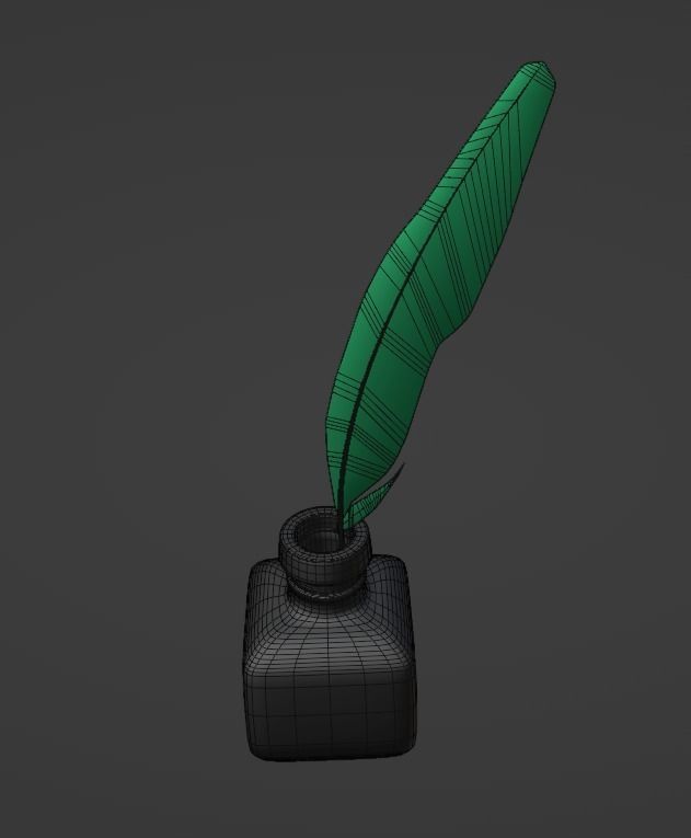 Calligrapher pen and feather quill Low-poly 3D model_3