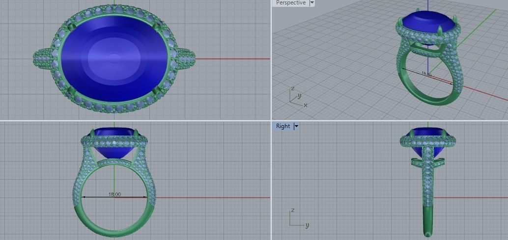 ring with stones 3D print model_3