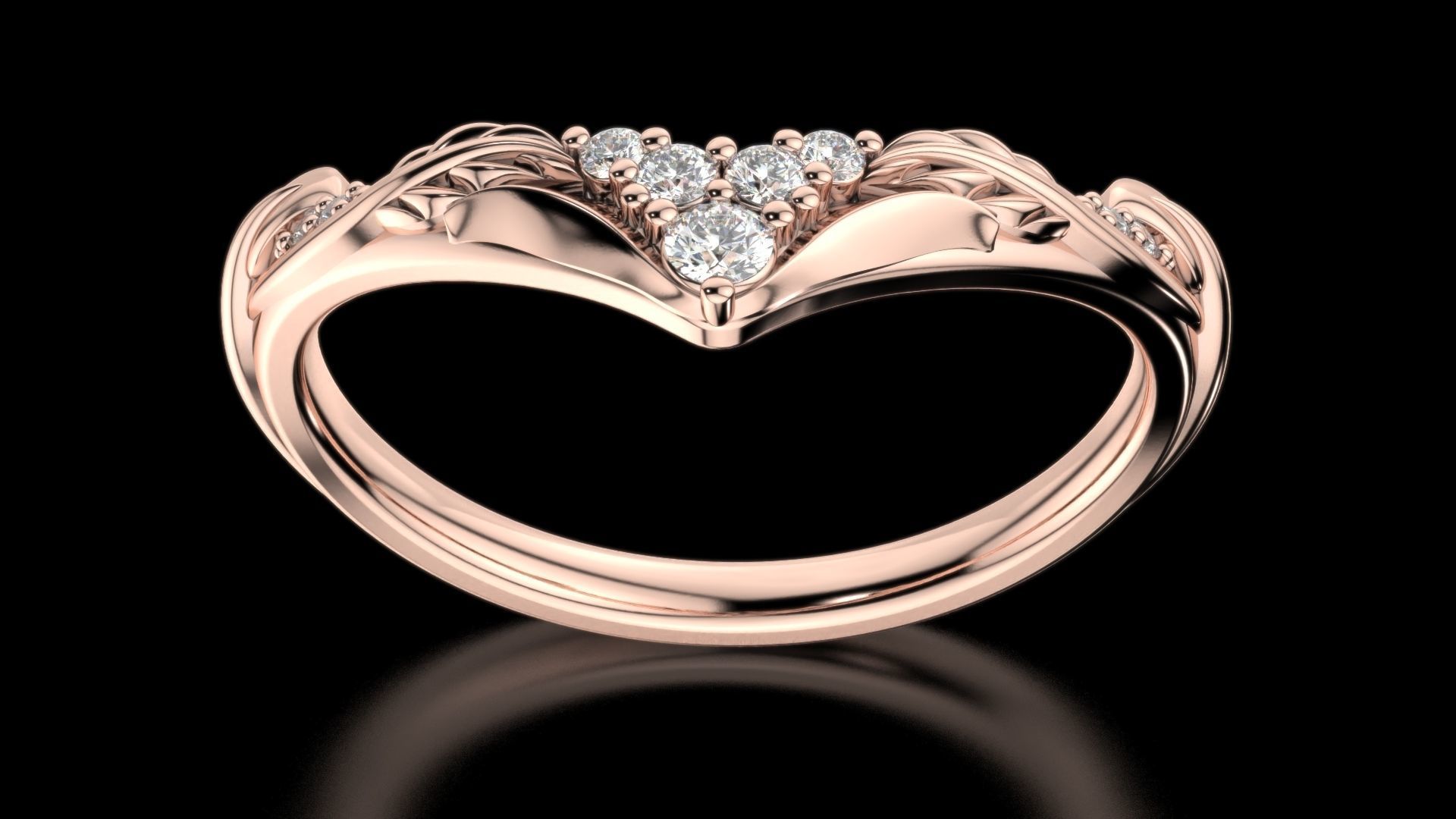 V- diamonds ring 3D print model_3