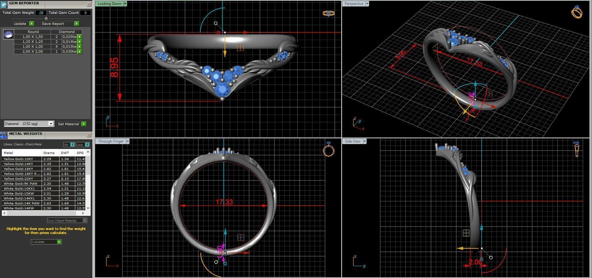 V- diamonds ring 3D print model_2