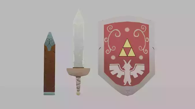 Zelda like Sword and Shield Low-poly 3D model