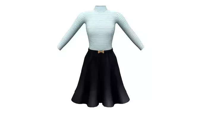 Turtle Neck Over Knee Flaring Skirt Outfit