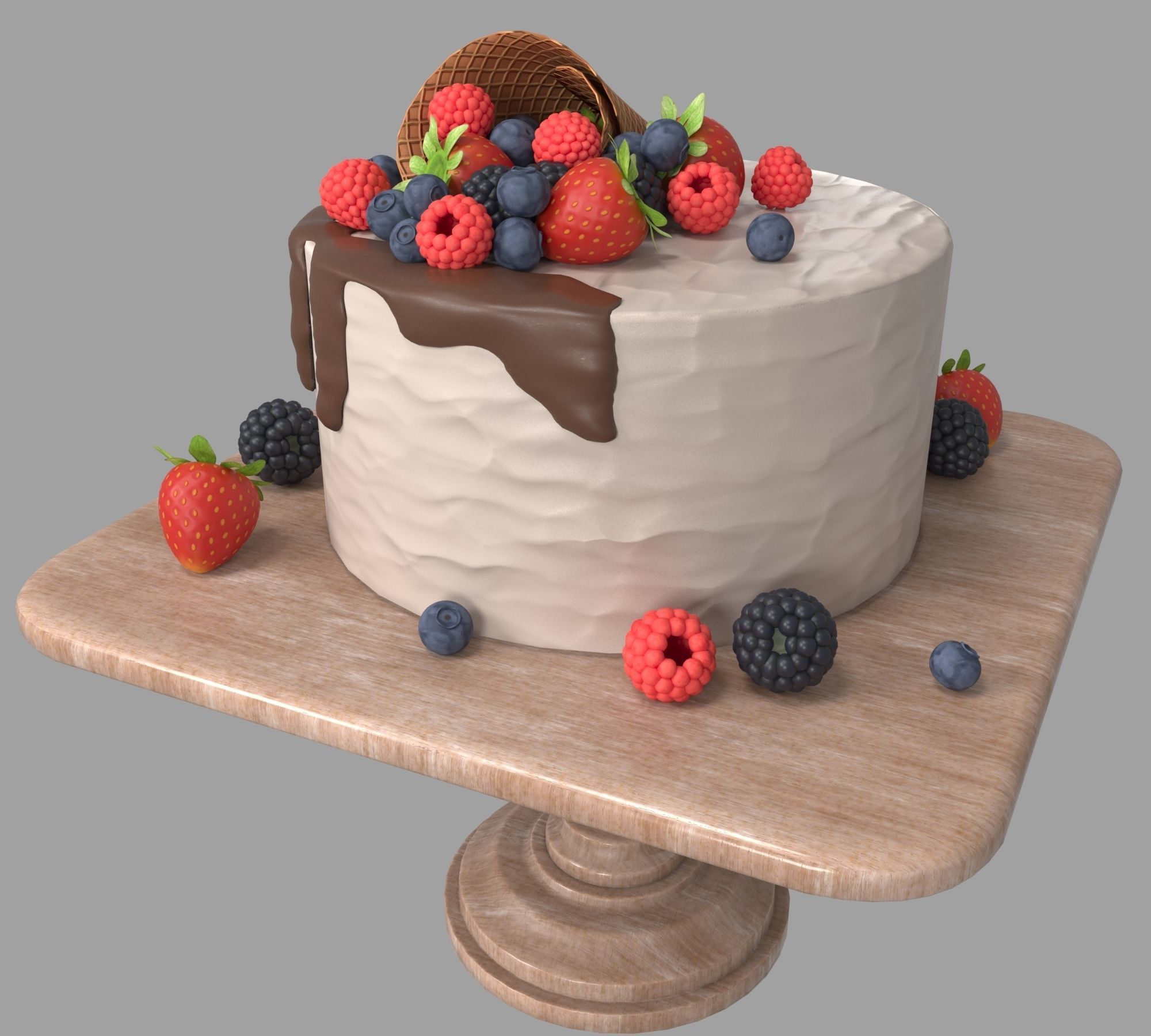  Cake with berries 3D model_1