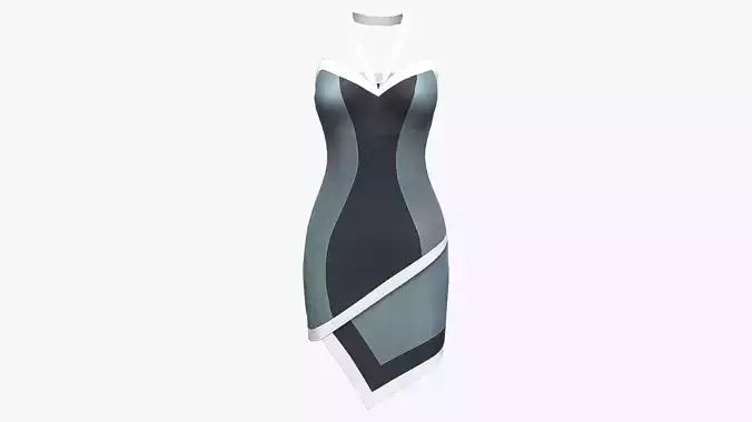 Medal Neck Strapless Asymmetric Short Wrap Dress