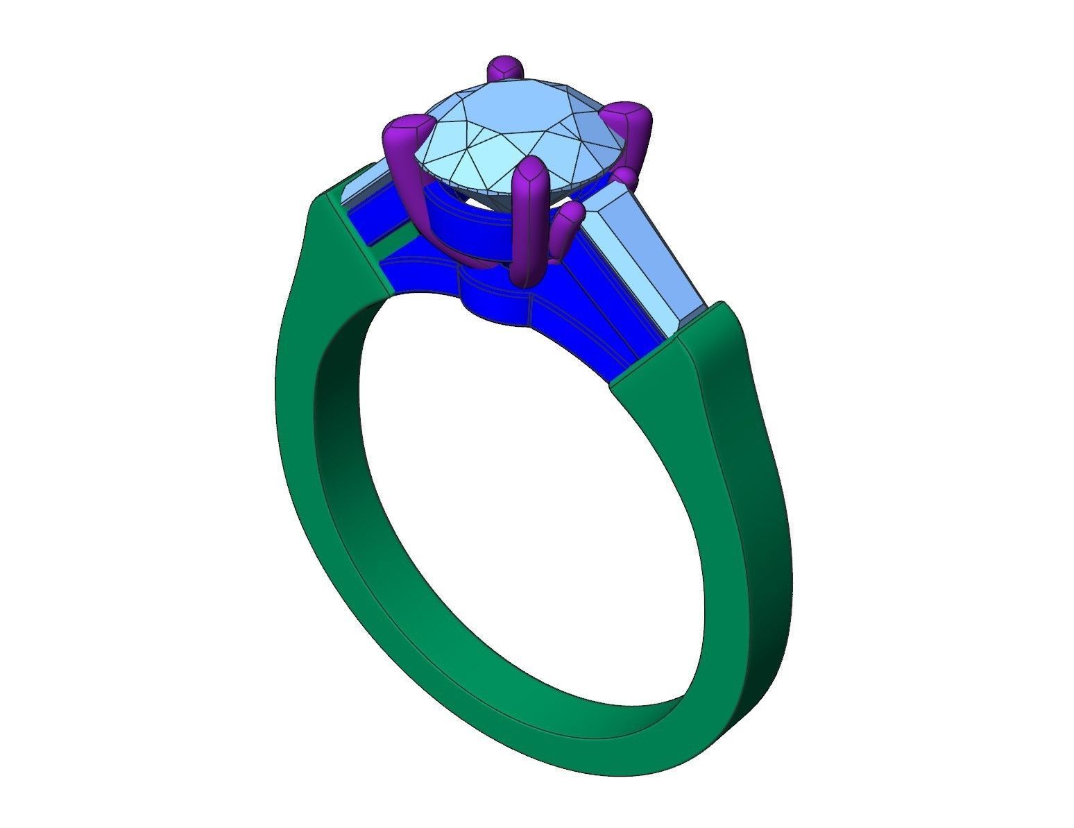 Ring graf with round and trapezoid baguette diamonds 3D print model_9
