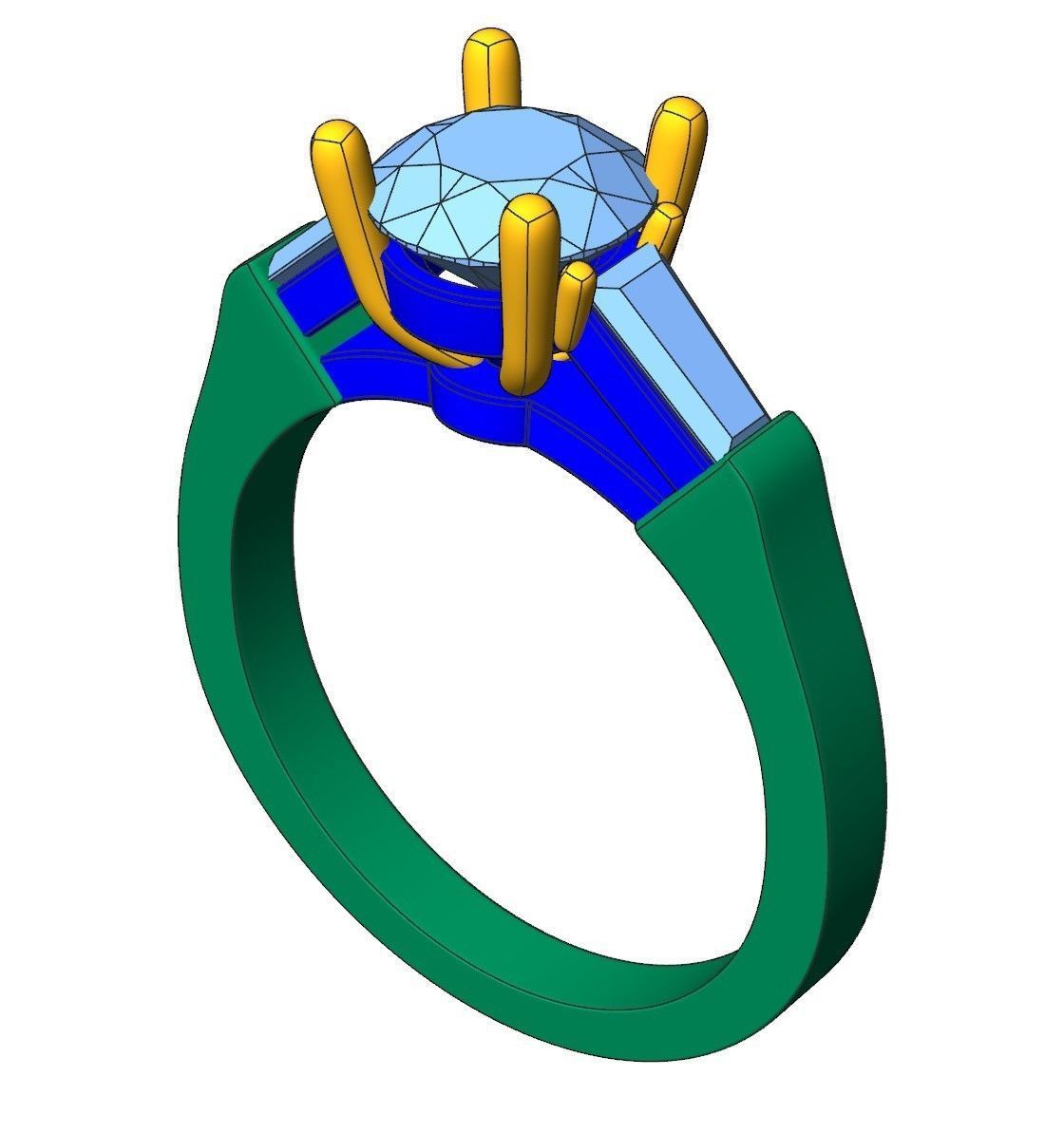 Ring graf with round and trapezoid baguette diamonds 3D print model_8