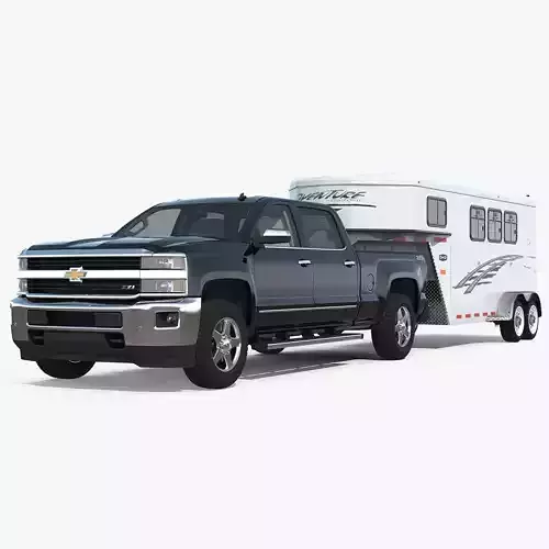 Chevrolet Silverado with Gooseneck 3 Horse Slant Load Trailer 3D model