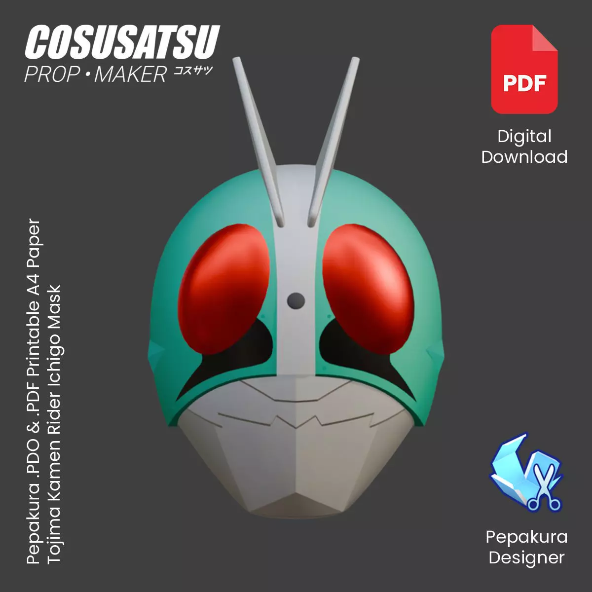 DIY Tojima Kamen Rider Ichigo Mask Cosplay EVA Foam Template 3D model_0