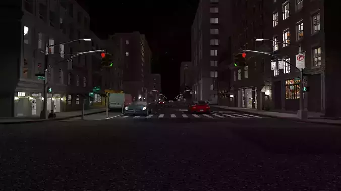Realistic Street 3d model city at night