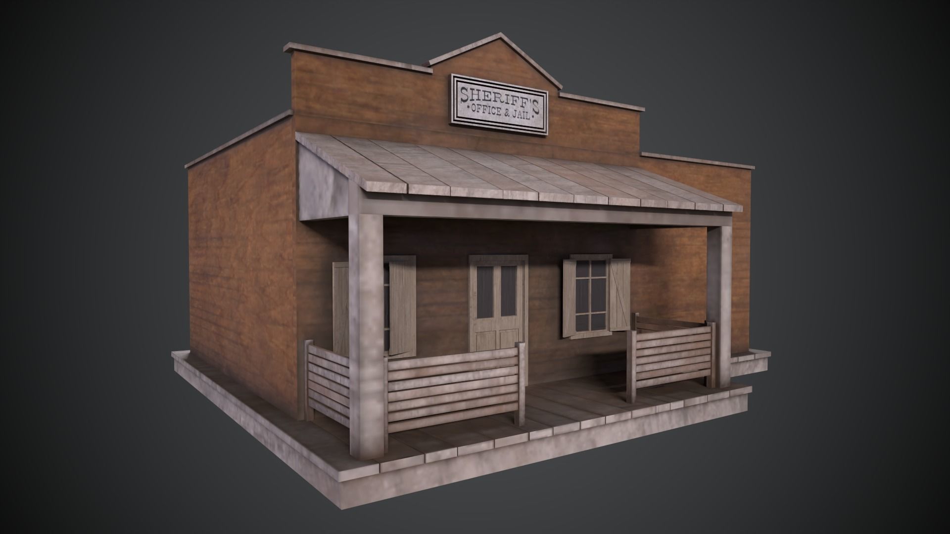 Sheriff Office with interior Low-poly 3D model_4