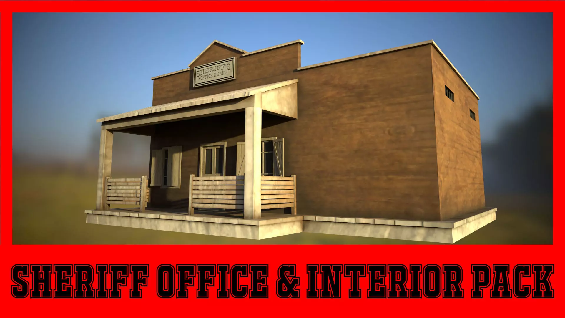 Sheriff Office with interior Low-poly 3D model_0