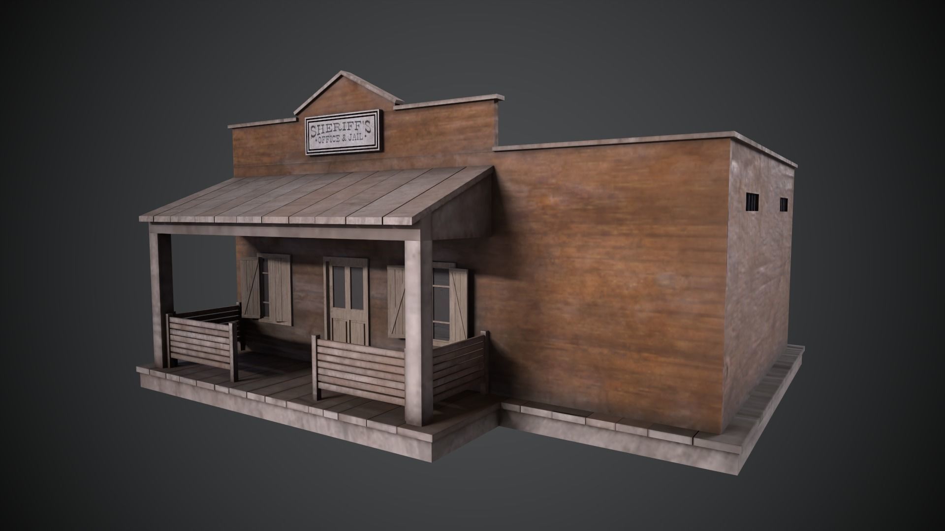 Sheriff Office with interior Low-poly 3D model_3