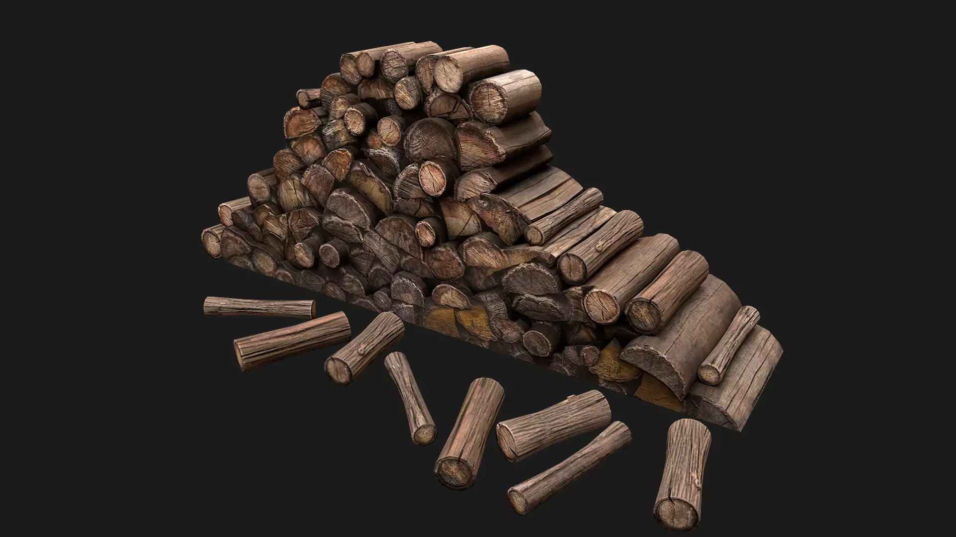  Pile of firewood Low-poly 3D model_0
