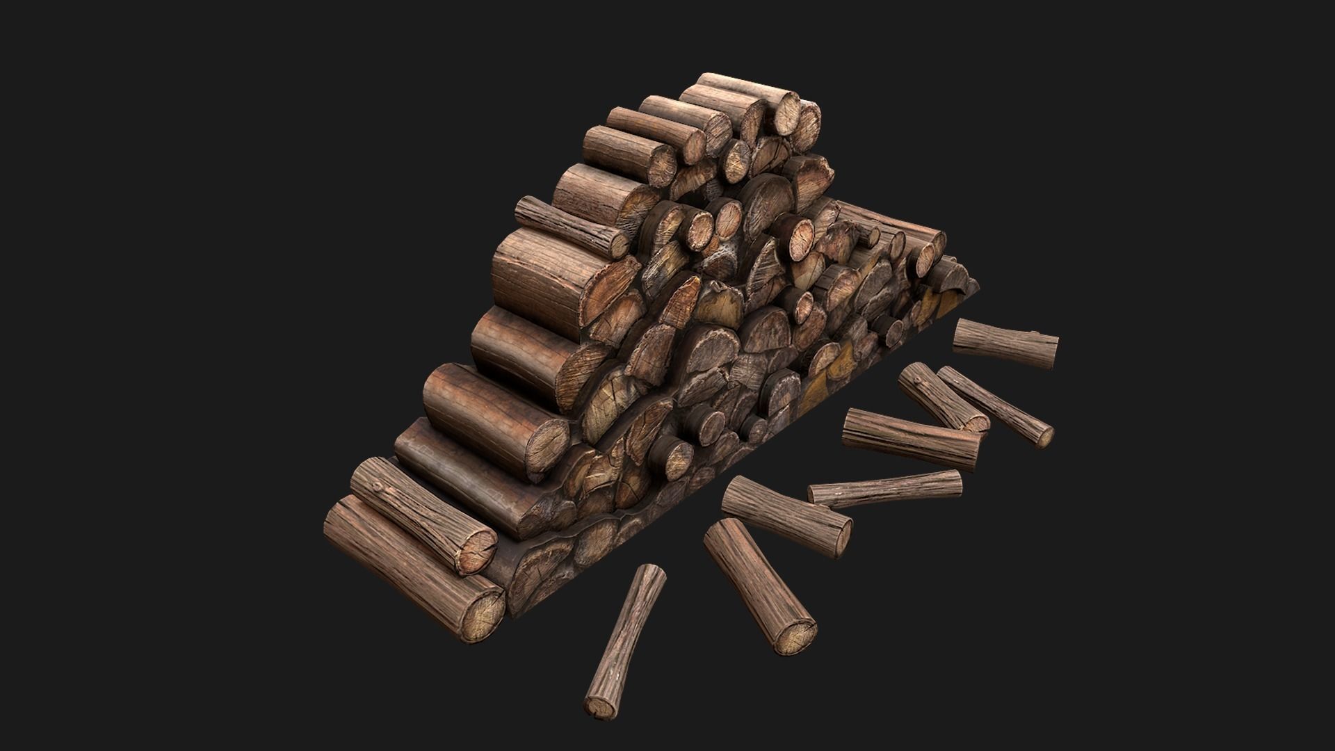 Pile of firewood Low-poly 3D model_2