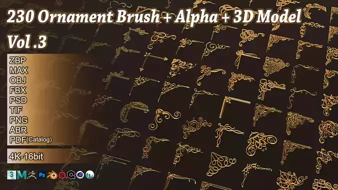 230 Ornamental Border Brush Alpha  3D model Vol 3 3D model