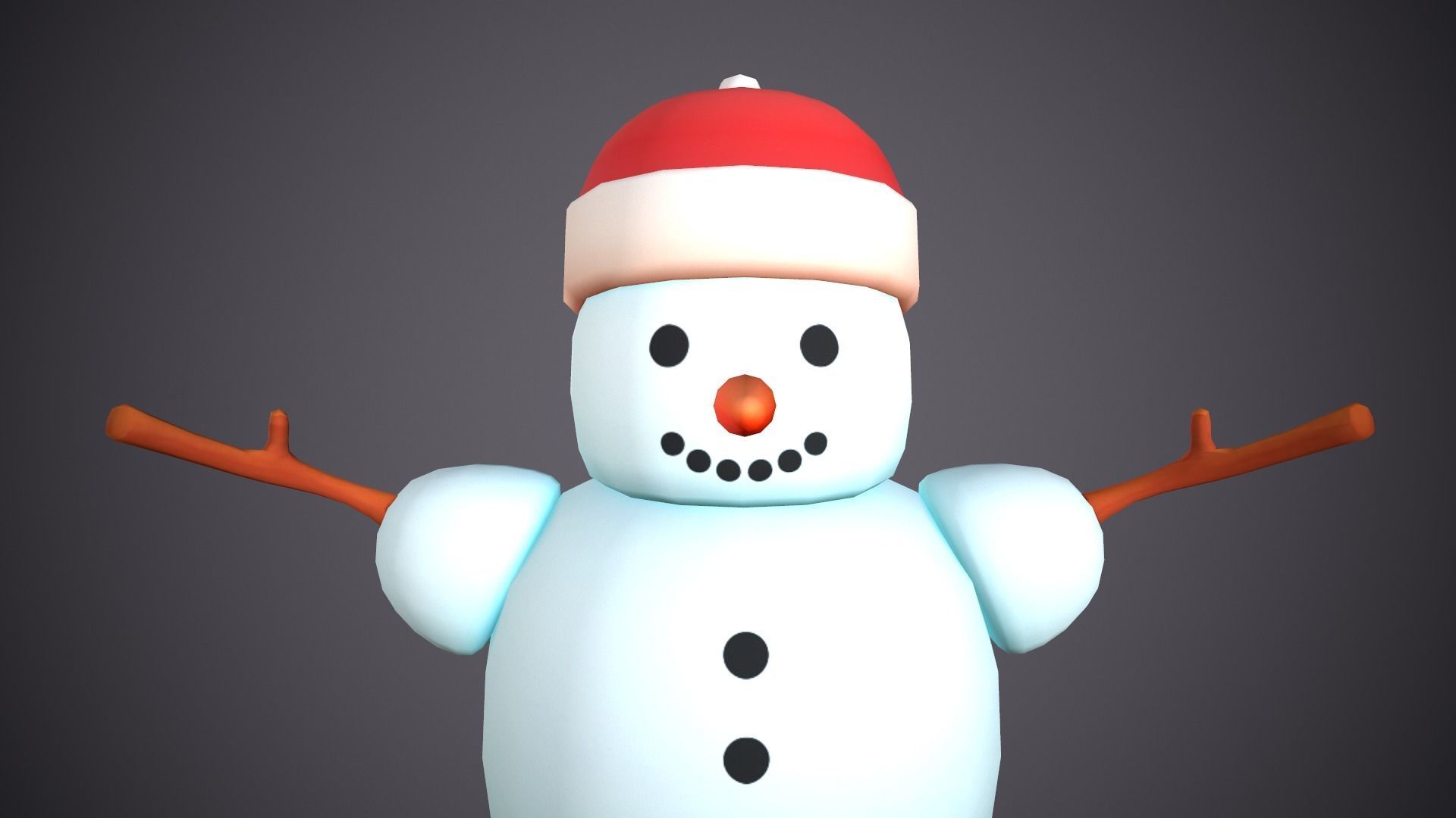 Snowman Stylized Cute Low-poly 3D model_2