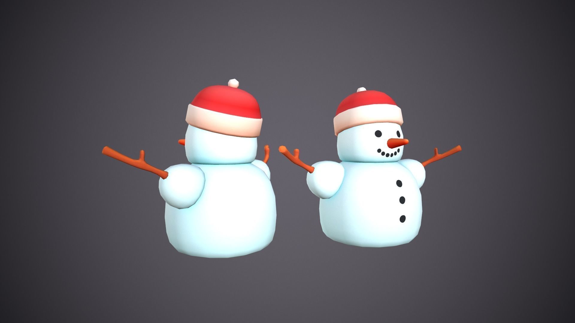 Snowman Stylized Cute Low-poly 3D model_1