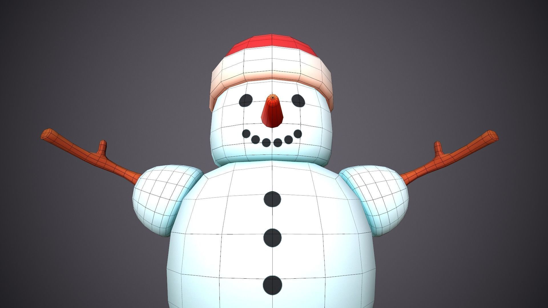 Snowman Stylized Cute Low-poly 3D model_6