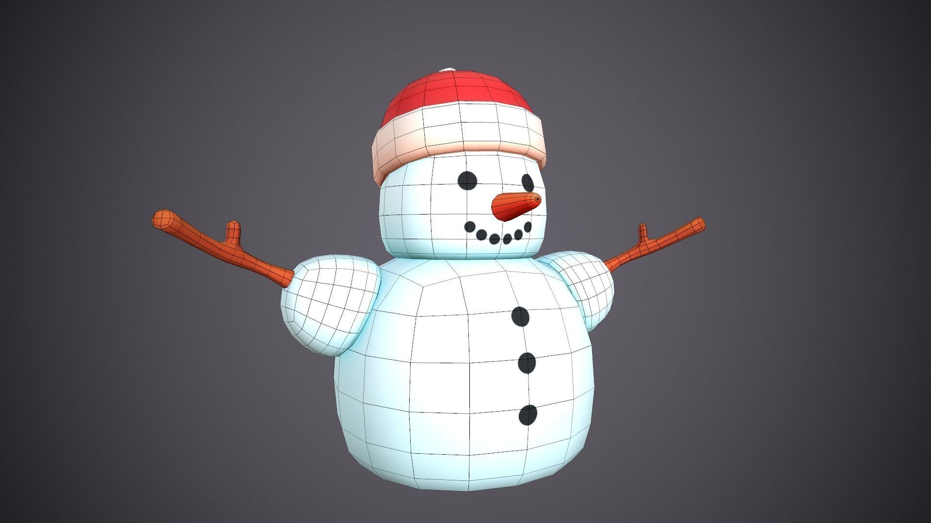 Snowman Stylized Cute Low-poly 3D model_5