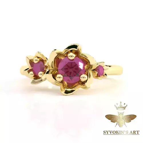 Flower ring 5mm 3mm 2mm stone 3D print model