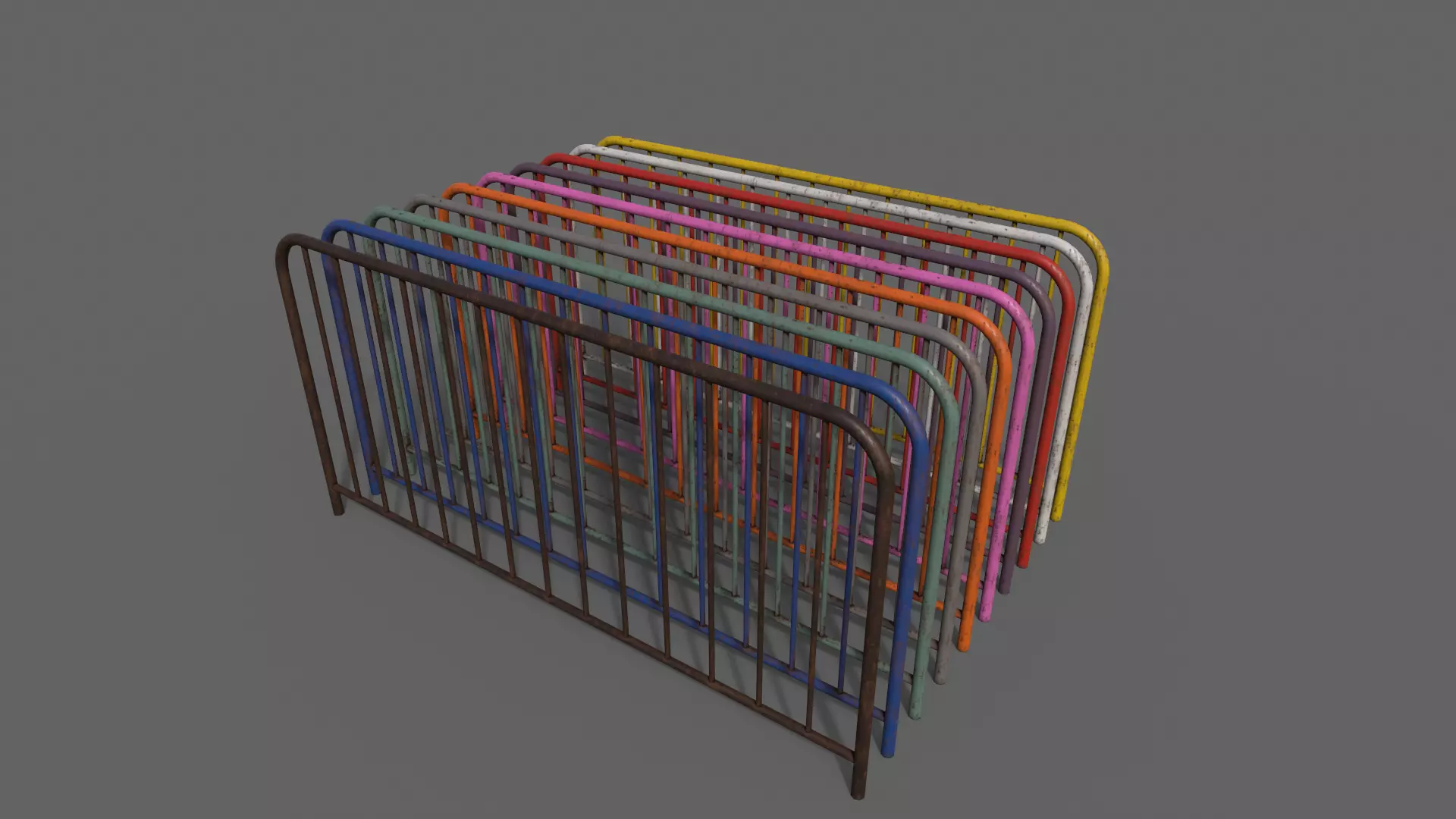 PBR Pedestrian Guard Rail V1-Clean-Rusty Low-poly 3D model_0