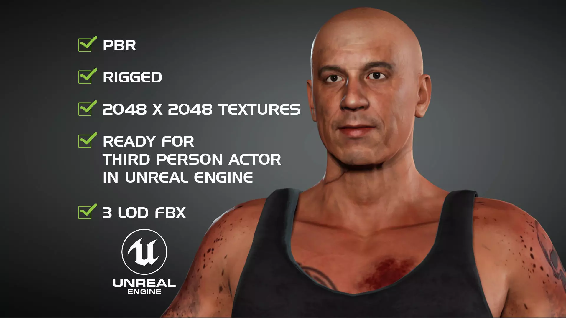 Vin Diesel - Game ready PBR 3d Model Low-poly 3D model