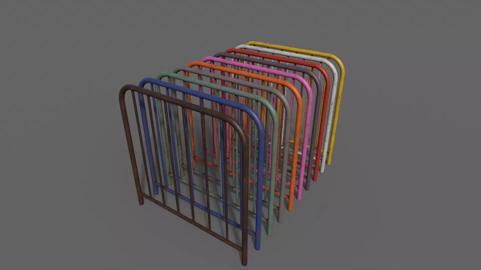 PBR Pedestrian Guard Rail V2-Clean-Rusty Low-poly 3D model_0