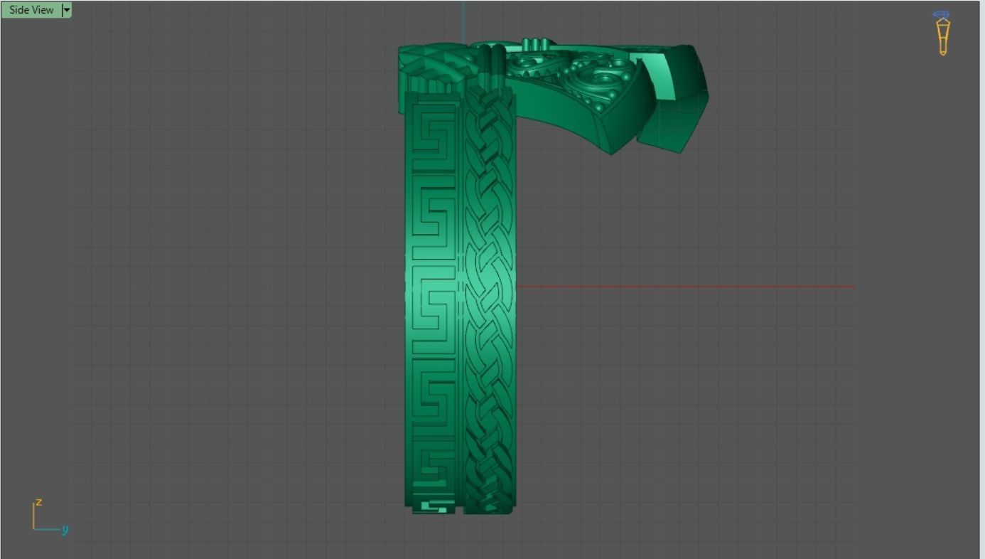 Viking ring with axes and ornaments 3D print model_9