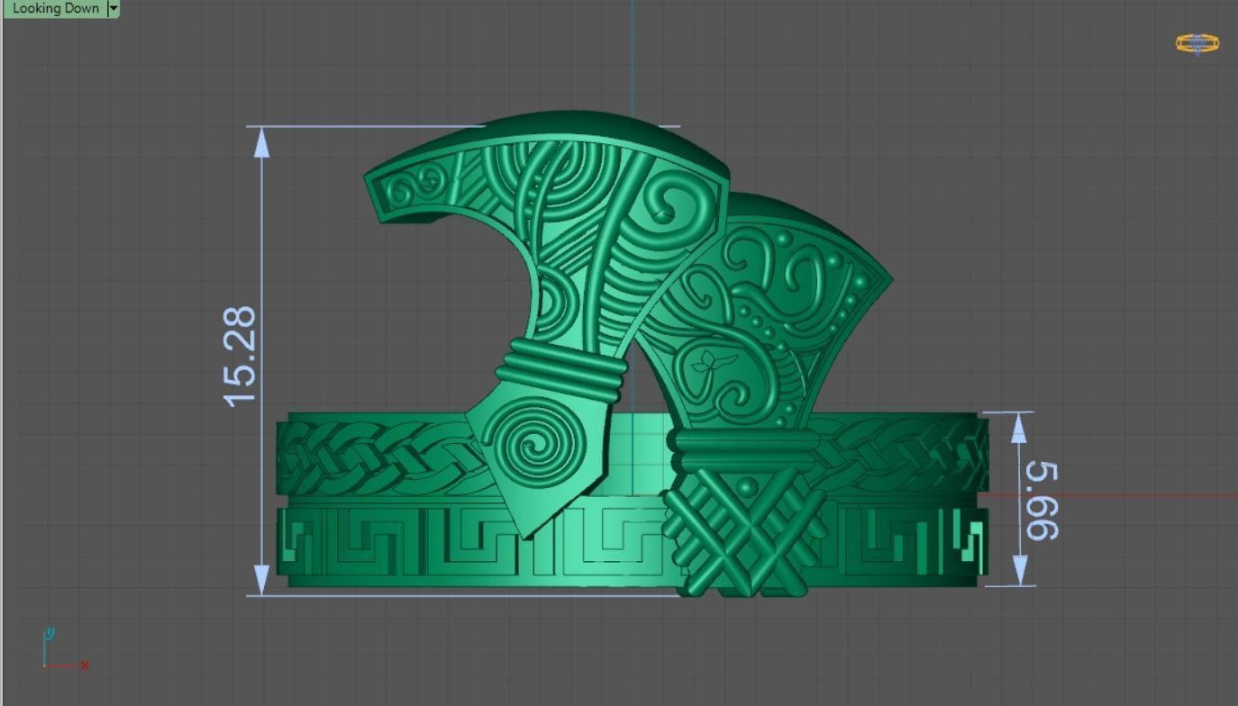 Viking ring with axes and ornaments 3D print model_3