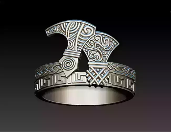 Viking ring with axes and ornaments
